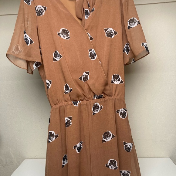 linda de morrer Pants - Brown Pug-Print Wrap Waist Dress - Women